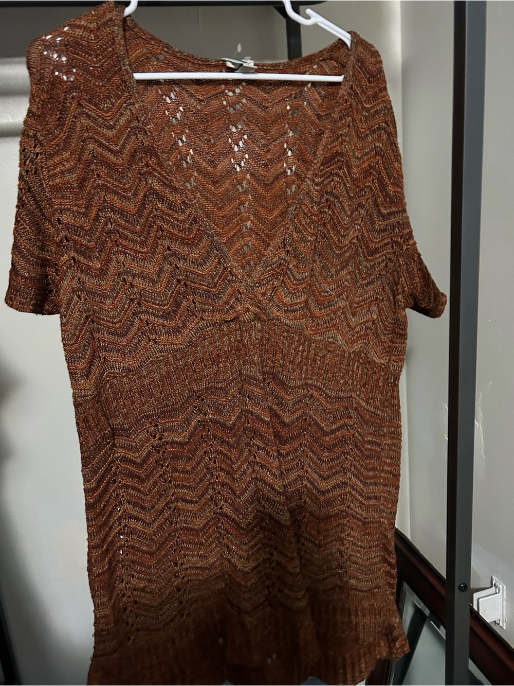 Venezia Open-Knit Short Sleeve Sweater - Brown
